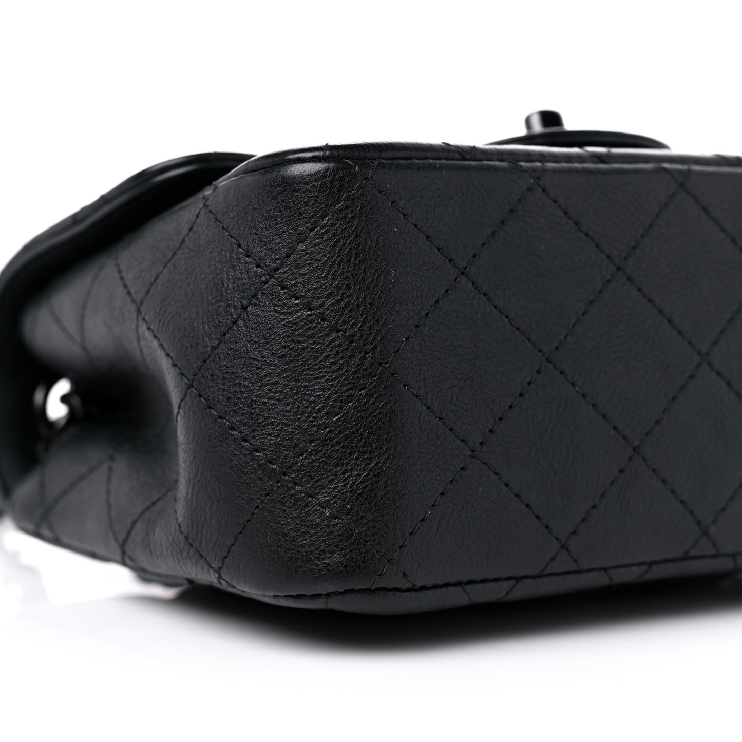 Crumpled Calfskin Quilted Mini Square Flap So Black