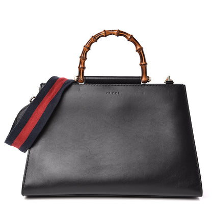 Gucci Nappa Bamboo Web Medium Nymphaea Top Handle Bag Black 1 of 13