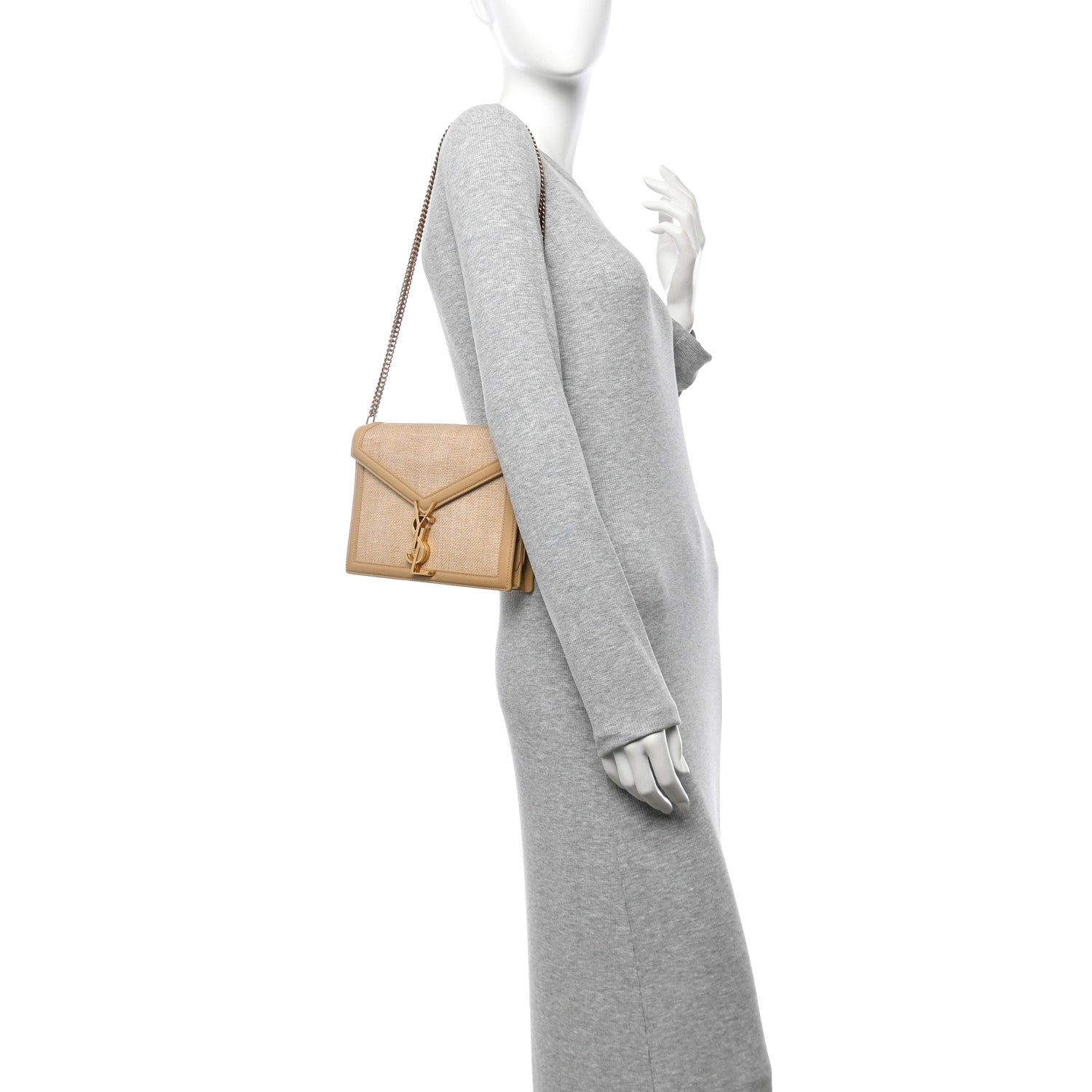 【美品】イヴ サン ローラン  ビジネスバッグ カサンドラ ブラウンA4可 Saint Laurent Canvas Calfskin Classic Monogram Cassandra Grege