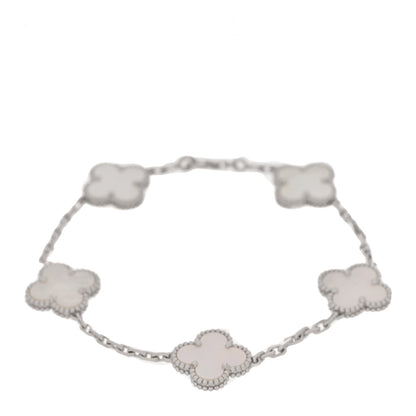 Van Cleef & Arpels 18K White Gold Mother of Pearl 5 Motifs Vintage Alhambra Bracelet 1 of 6