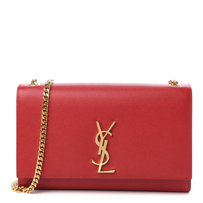 Saint Laurent Grain De Poudre Medium Monogram Kate Satchel Red 1 of 9
