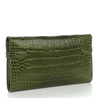 Hermes Shiny Alligator Kelly Longue Wallet Vert Veronese 3 of 8