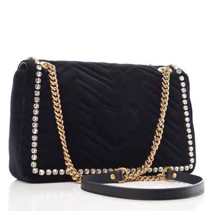 Gucci Velvet Matelasse Crystal Medium GG Marmont Shoulder Bag Black 3 of 9
