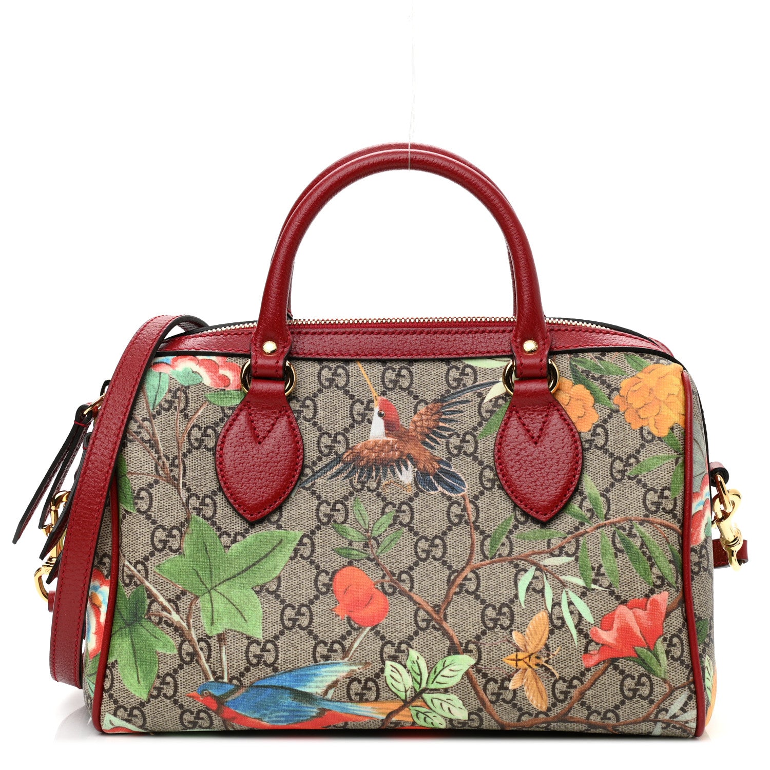 Gucci GG Supreme Monogram Tian Small Boston Beige Multicolor Red 1 of 10