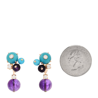 Cartier 18K Pink Gold Diamond Amethyst Turquoise Delices de Goa Drop Earrings 2 of 4