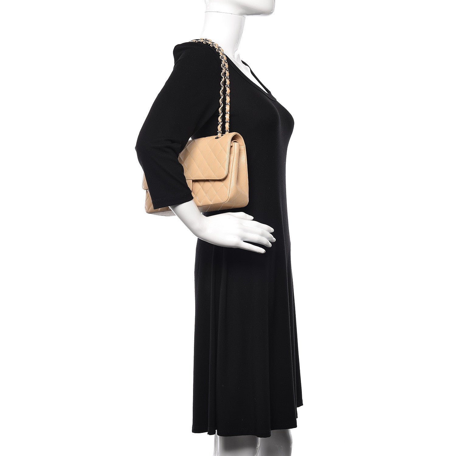 Chanel Caviar Quilted Medium Double Flap Beige 2 of 11