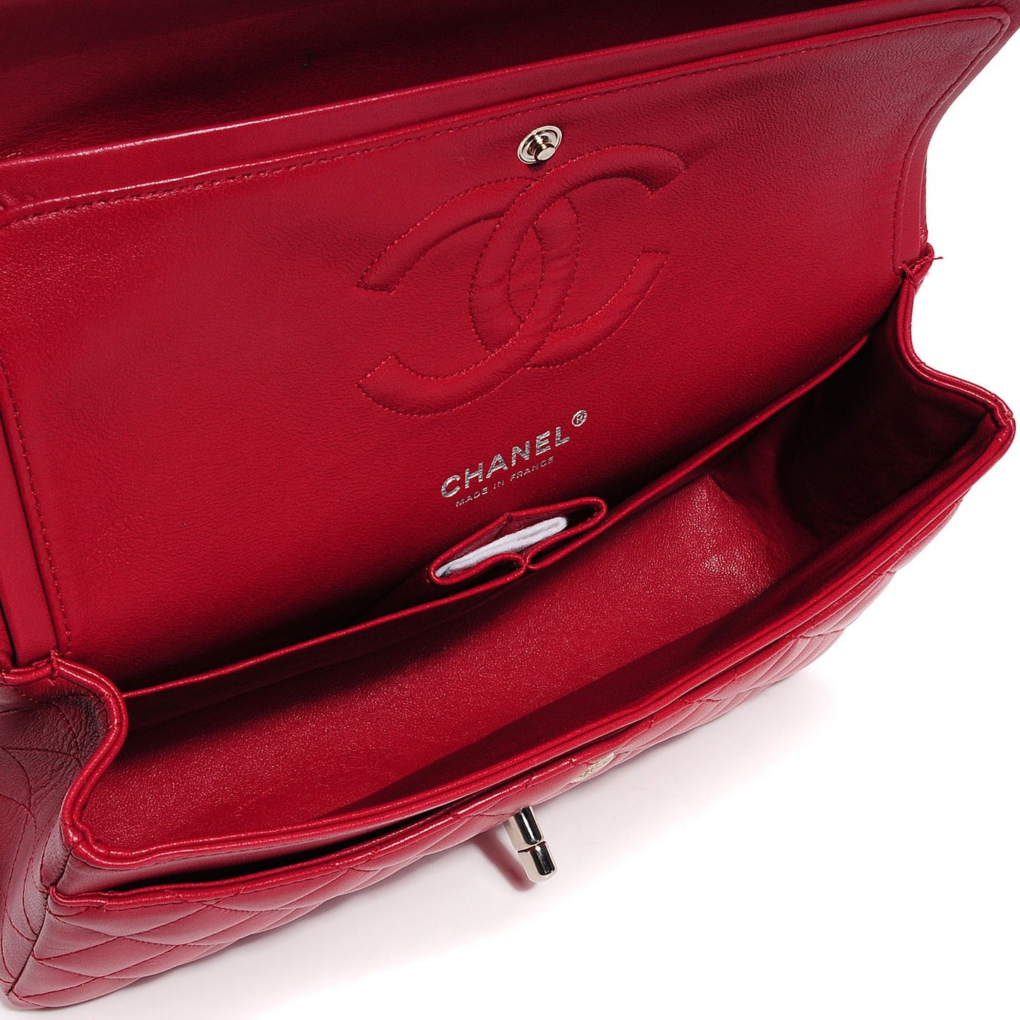 Lambskin Quilted Medium Double Flap Bijoux Chain Red