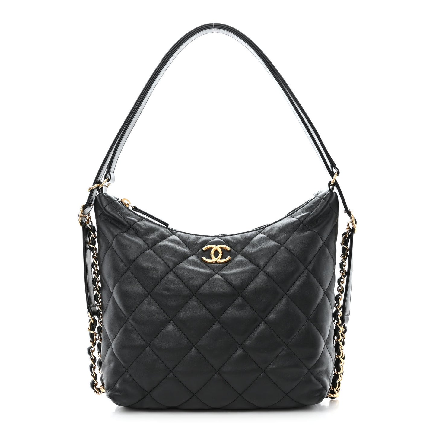 Lambskin Quilted Maxi Hobo Black