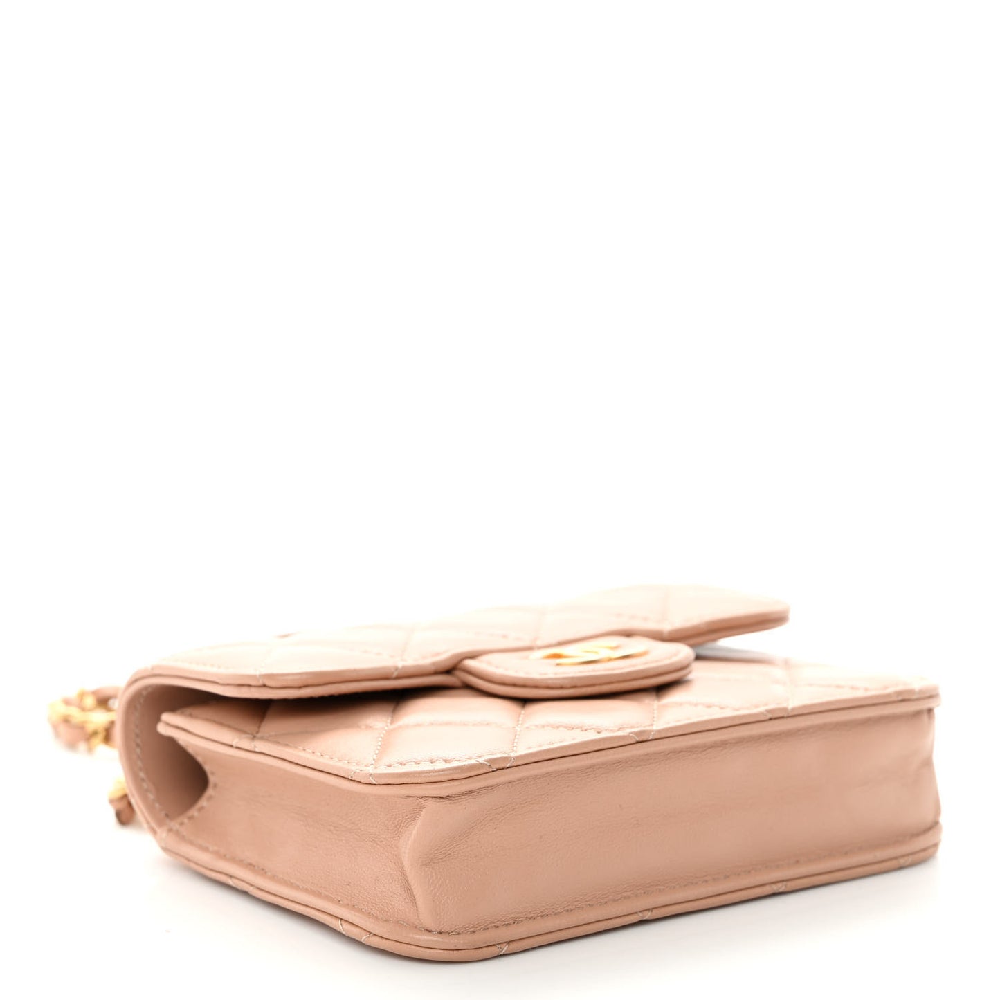Lambskin Quilted Top Handle Flap Coin Purse With Chain Beige