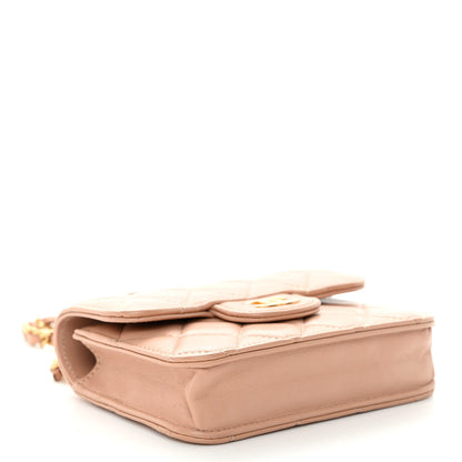 Chanel Lambskin Quilted Top Handle Flap Coin Purse With Chain Beige 4 of 11