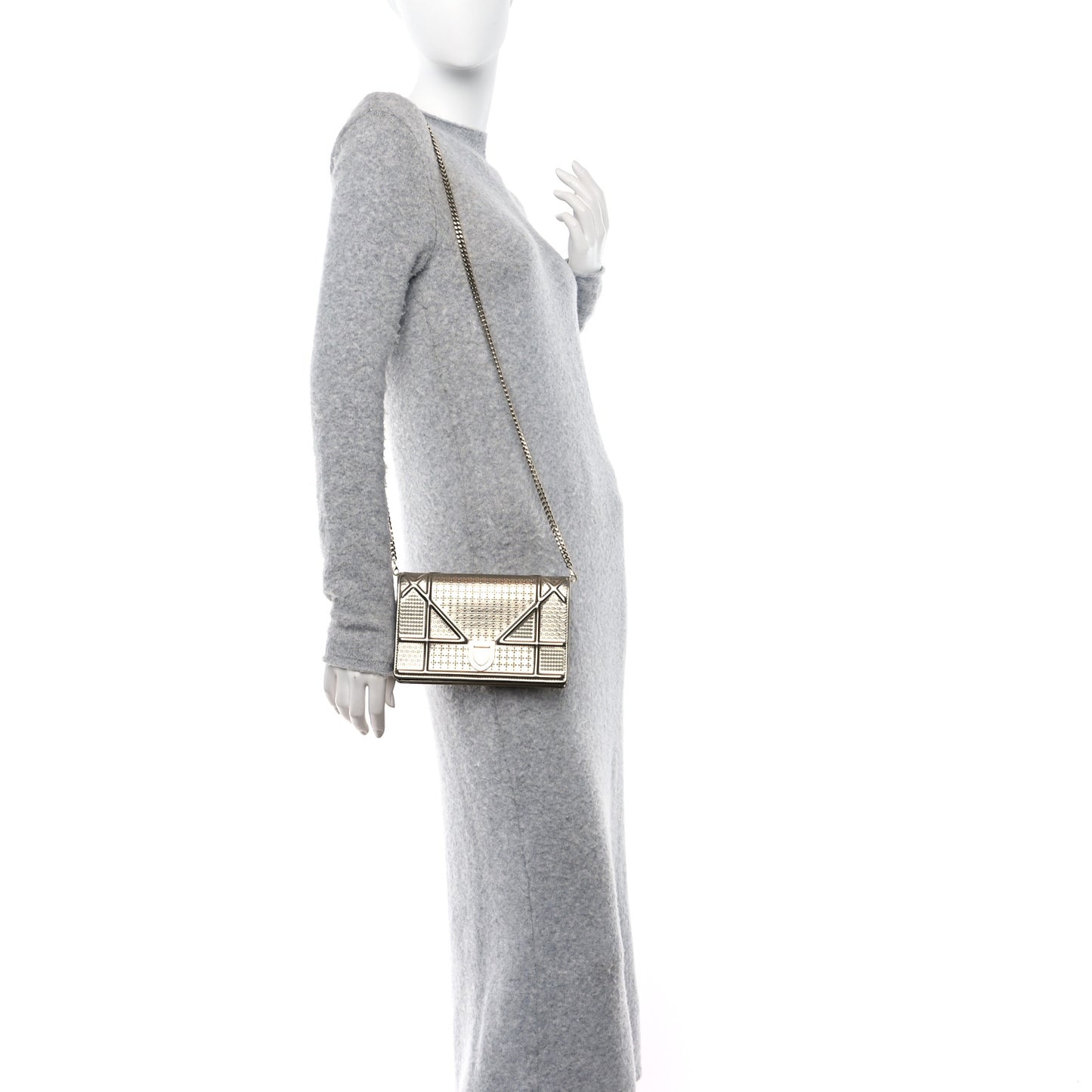 Metallic Patent Micro-Cannage Diorama Wallet on Chain Pouch Gold