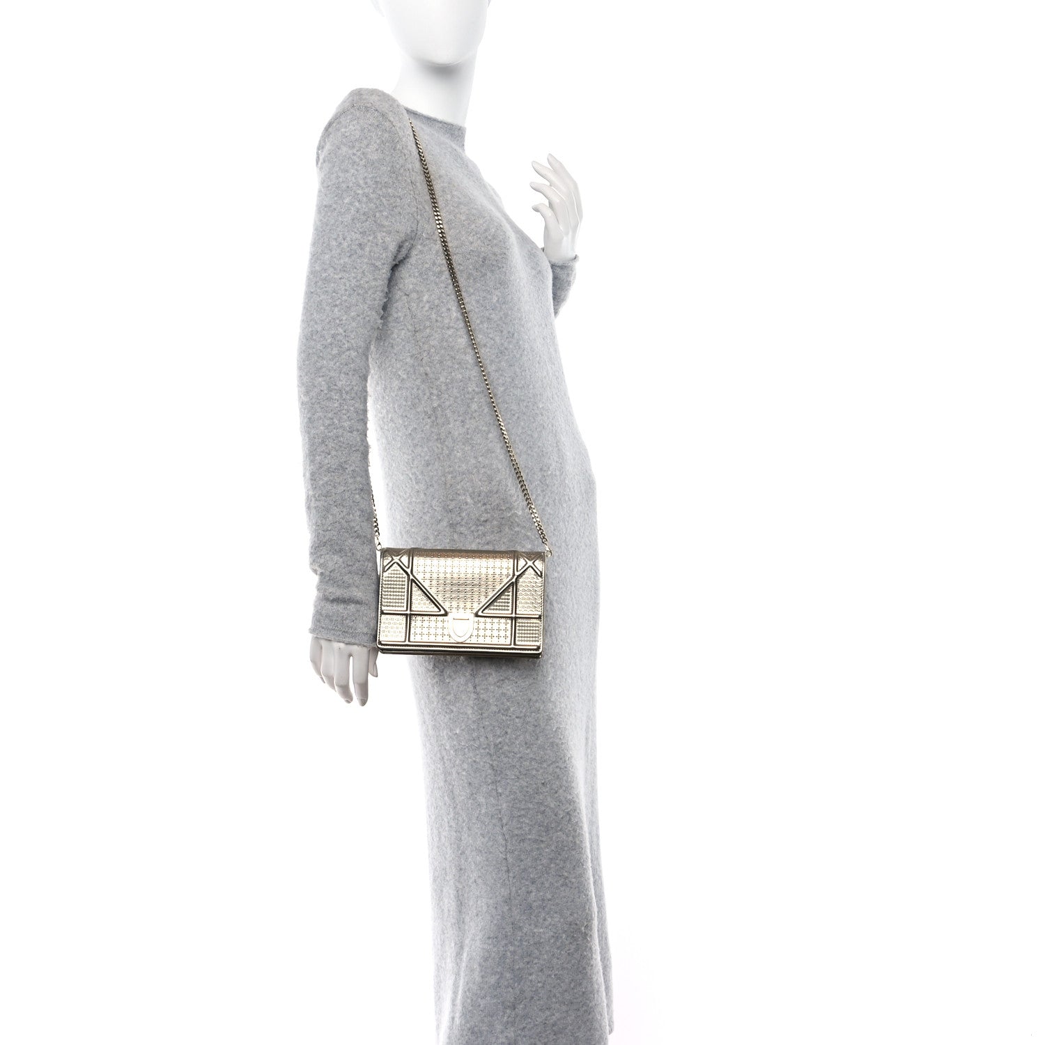 Christian Dior Metallic Patent Micro-Cannage Diorama Wallet on Chain Pouch Gold 2 of 10