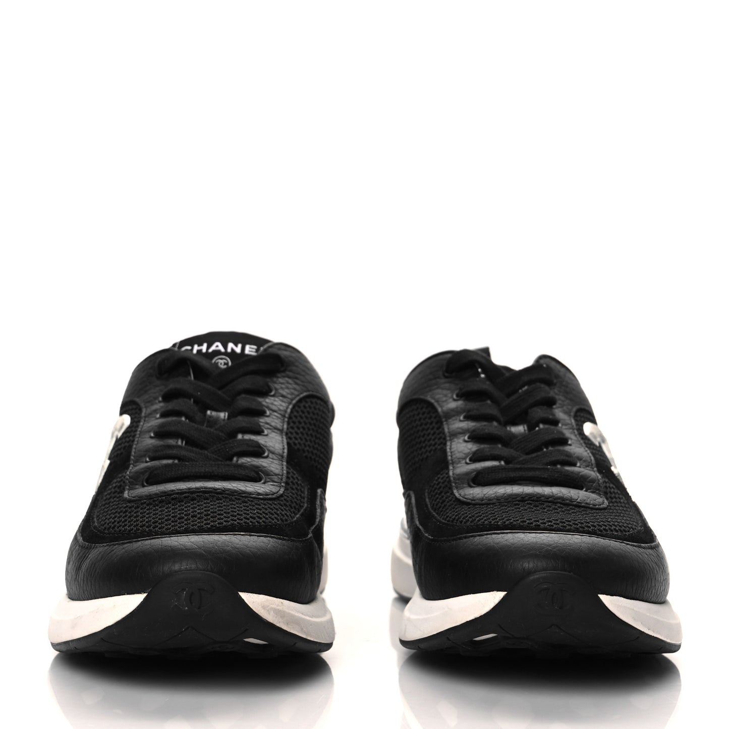 Calfskin Mesh Lycra Suede Womens Logo Sneakers 39 Black