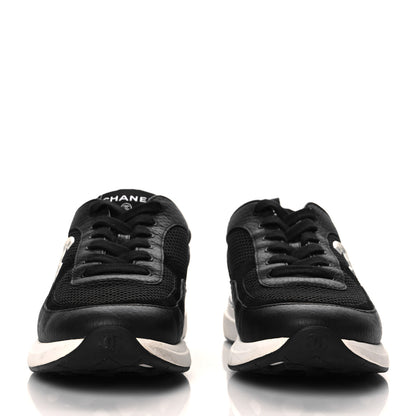 Chanel Calfskin Mesh Lycra Suede Womens Logo Sneakers 39 Black 2 of 9