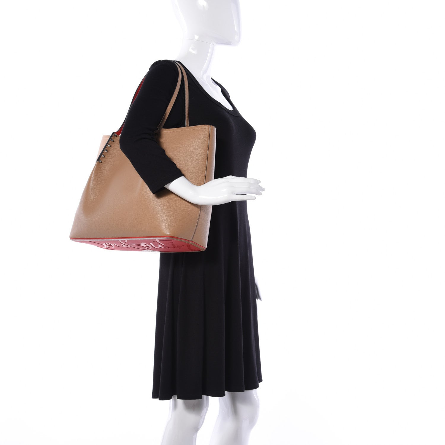 Christian Louboutin Calfskin Large Cabarock Spikes Tote Nude 2 of 10