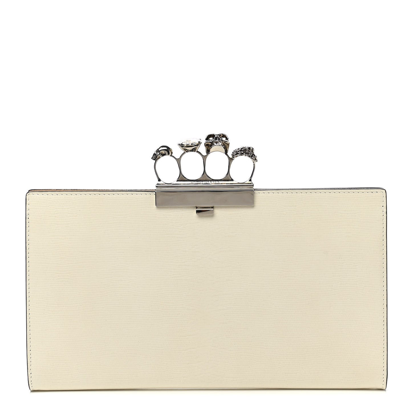 Calfskin Lizard Embossed Knuckle Flat Clutch White