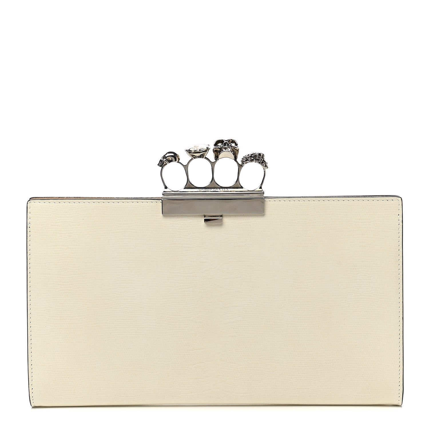 Alexander McQueen Calfskin Lizard Embossed Knuckle Flat Clutch White 1 of 6