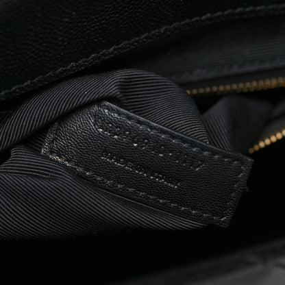 Saint Laurent Grain De Poudre Matelasse Chevron Large Monogram Satchel Black 7 of 10