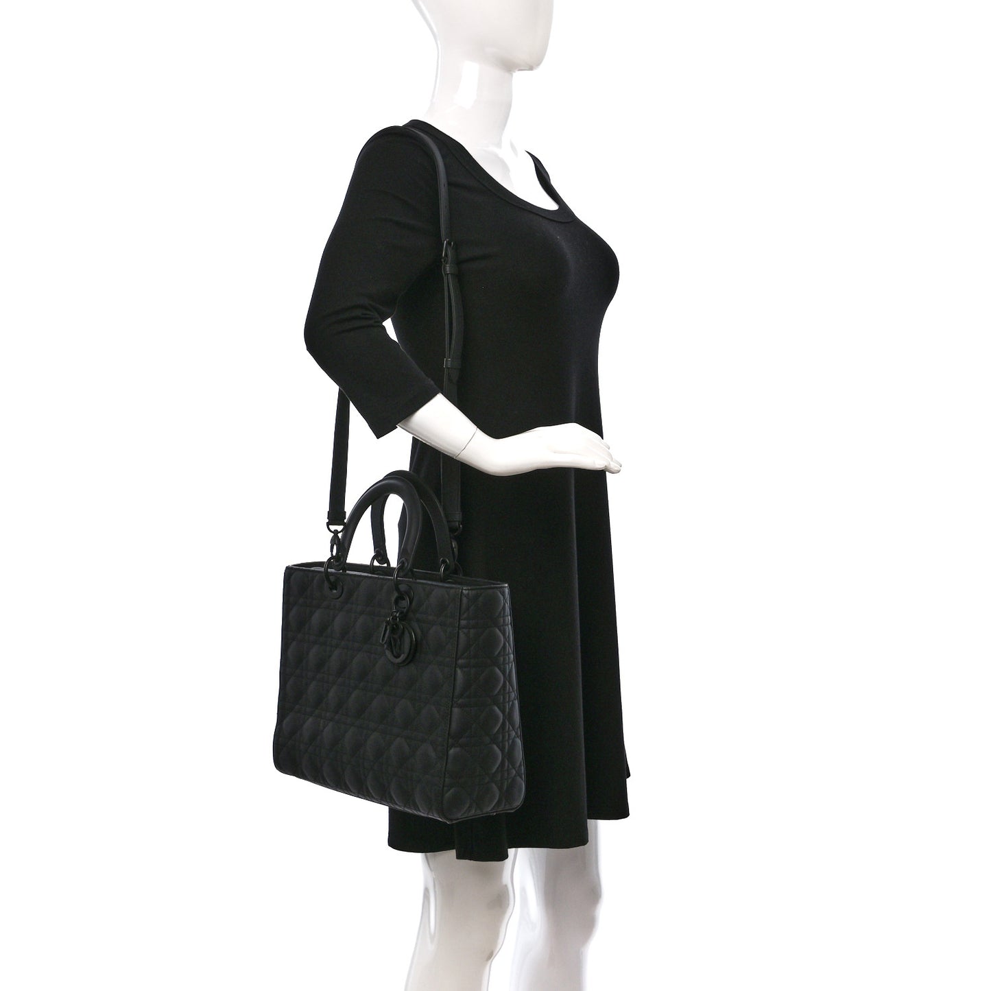 Ultra Matte Calfskin Cannage Large Lady Dior Black