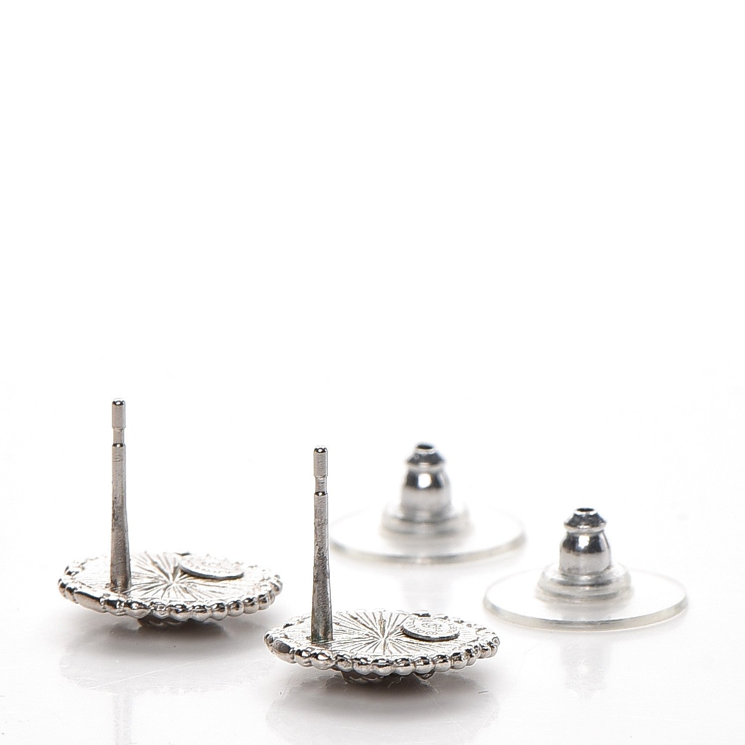 Chanel Enamel CC Button Earrings Silver 3 of 4