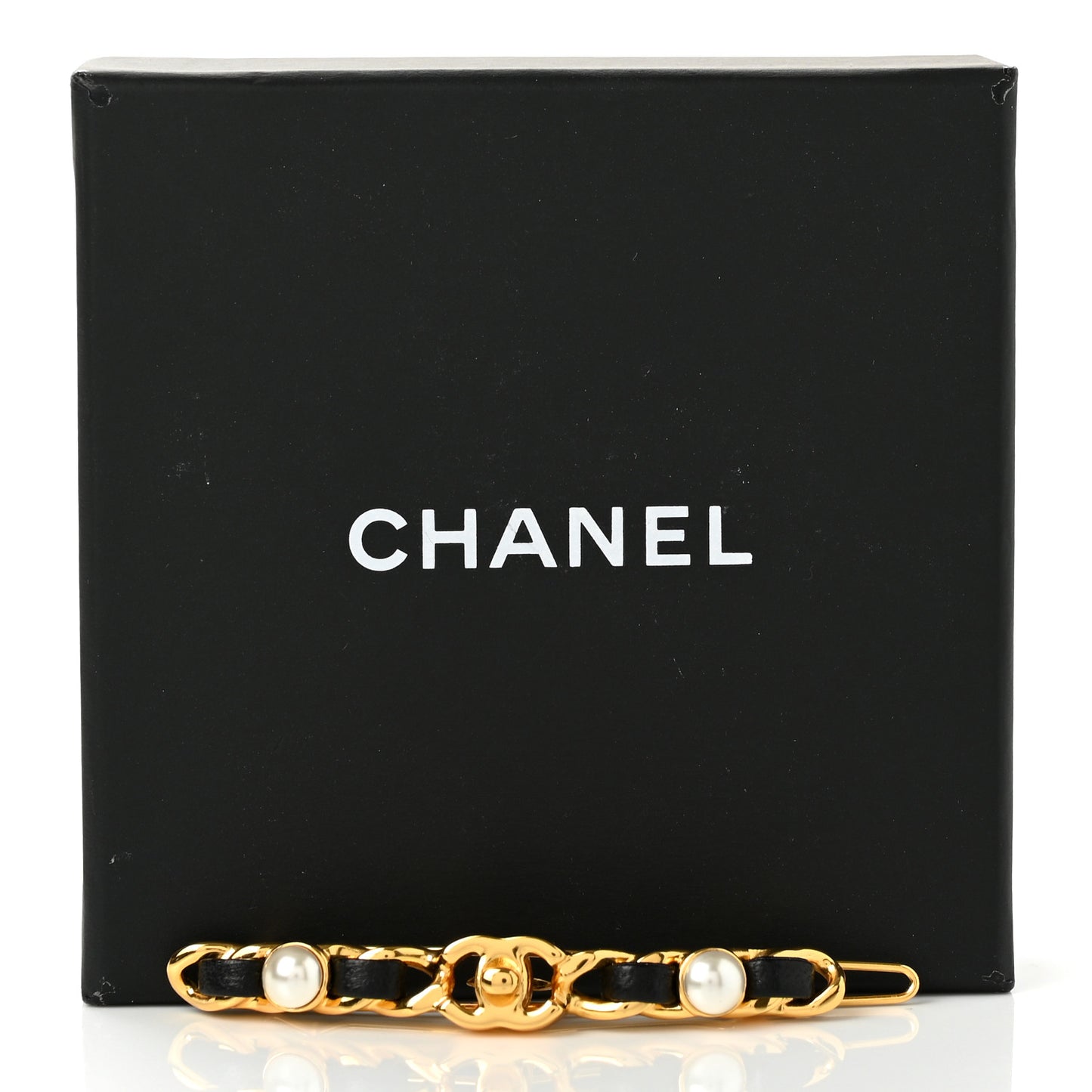Pearl Lambskin CC More Is More Hair Clip Black Gold