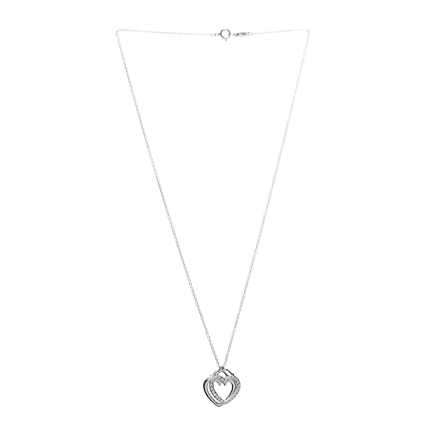 18K White Gold Diamond Double Heart Pendant Necklace