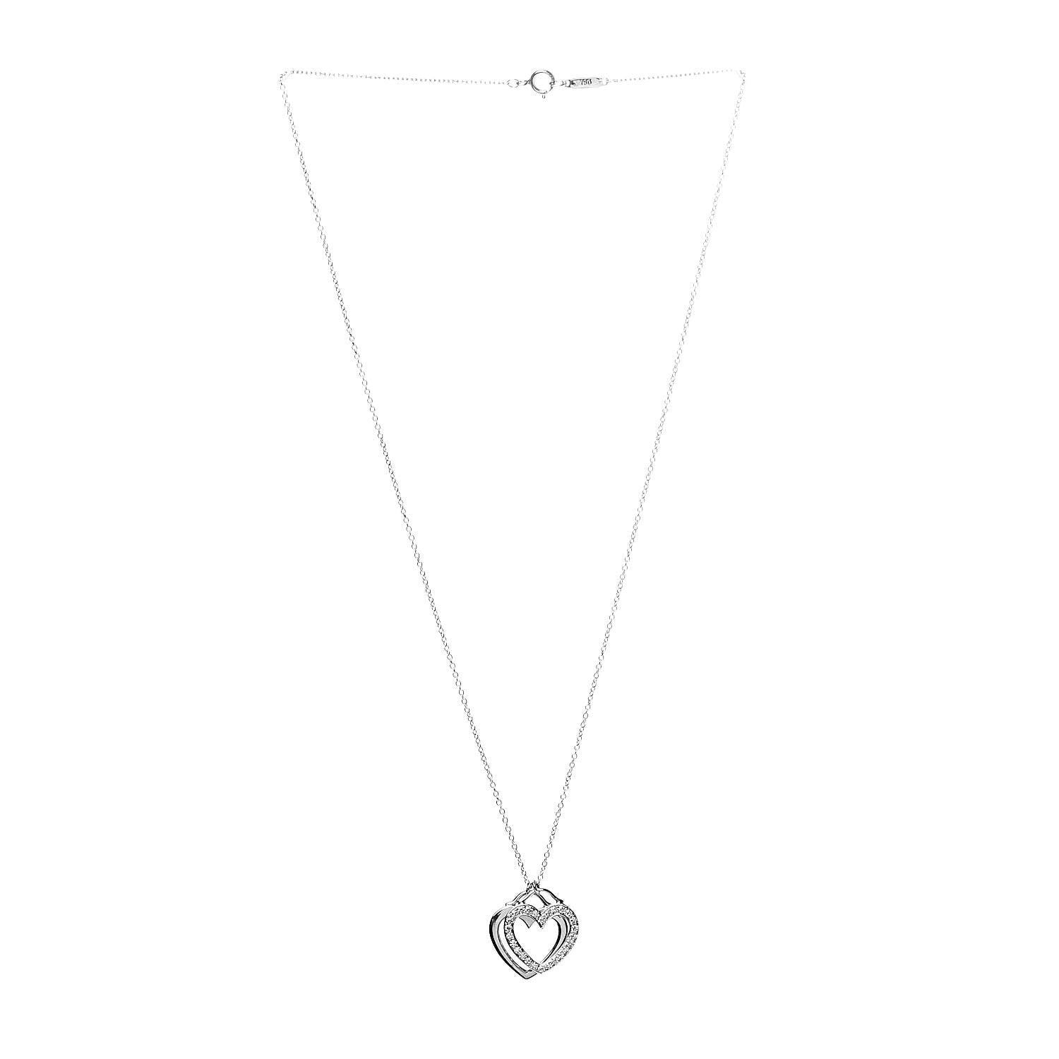 Tiffany 18K White Gold Diamond Double Heart Pendant Necklace 3 of 7
