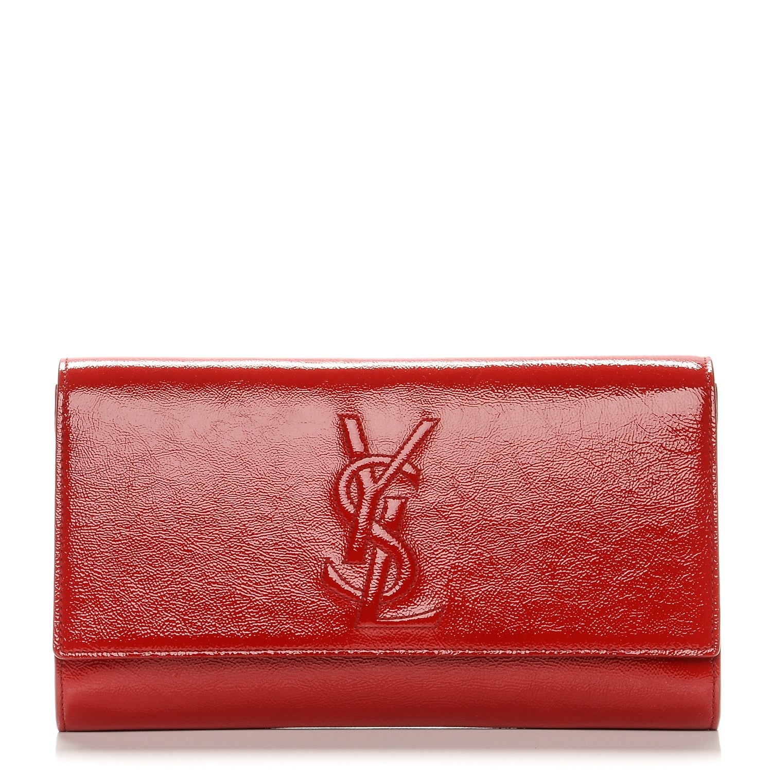 Saint Laurent Textured Patent Monogram Large Belle De Jour Clutch Red 1 of 7