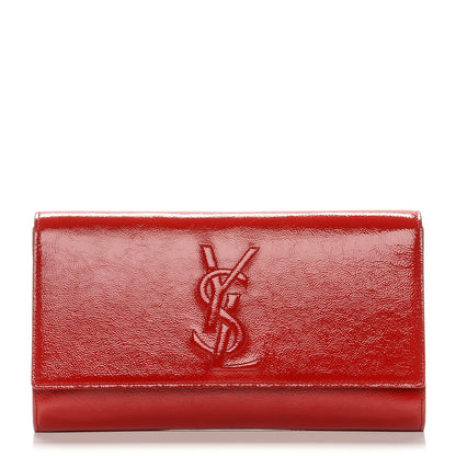 Saint Laurent Textured Patent Monogram Large Belle De Jour Clutch Red 1 of 7