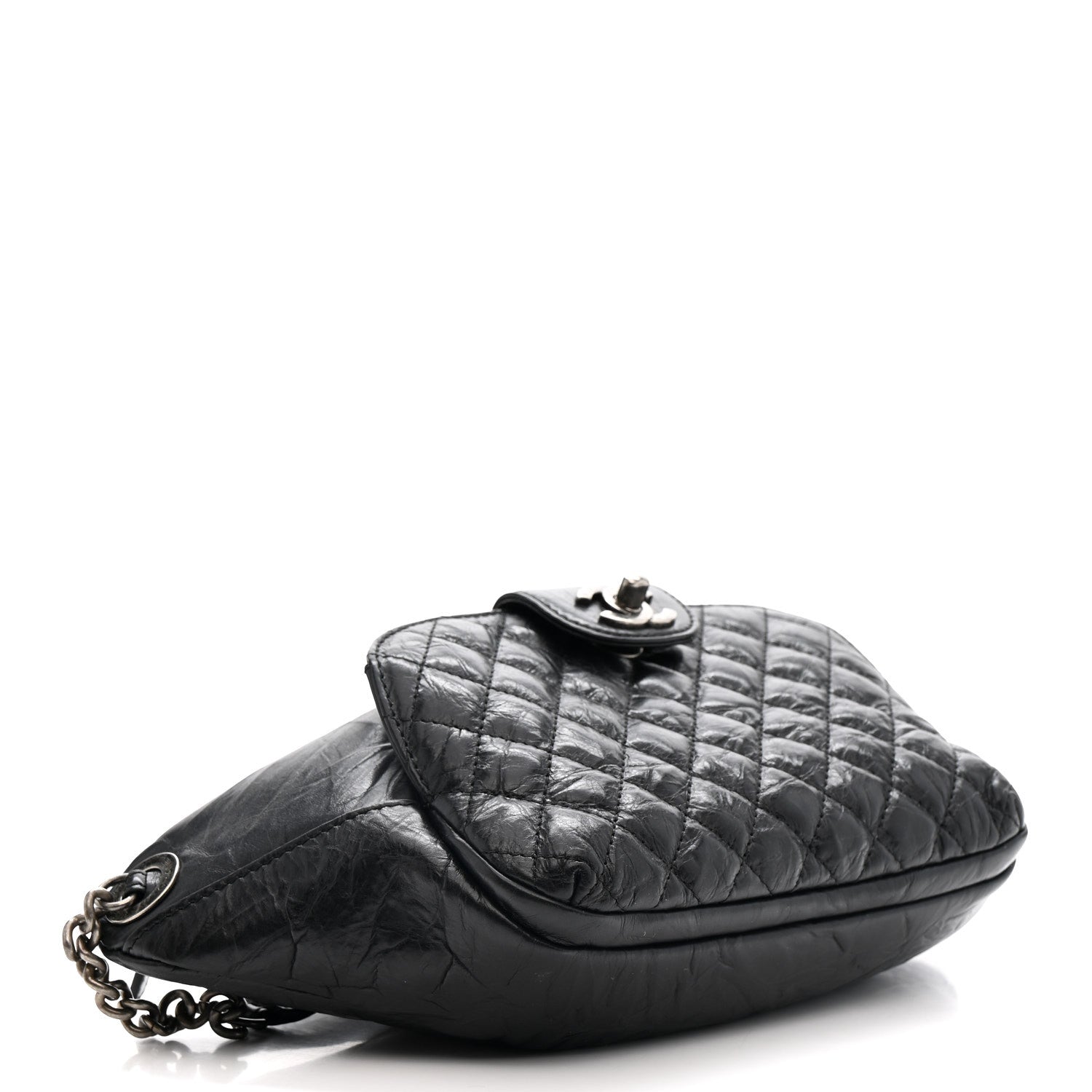 Chanel Crumpled Calfskin Quilted Casual Rock Waist Bag Fanny Pack Black 4 of 12