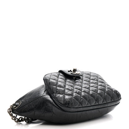 Chanel Crumpled Calfskin Quilted Casual Rock Waist Bag Fanny Pack Black 4 of 12