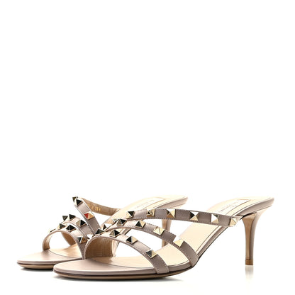 Valentino Garavani Calfskin Nappa Rockstud 60mm Slide Sandals 38.5 Poudre 3 of 9
