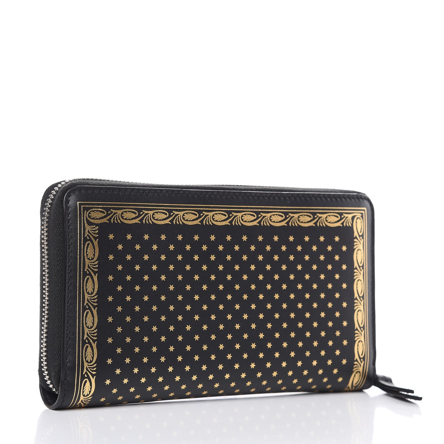 X SEGA Calfskin GUCCY Stars Zip Around Wallet Black Gold