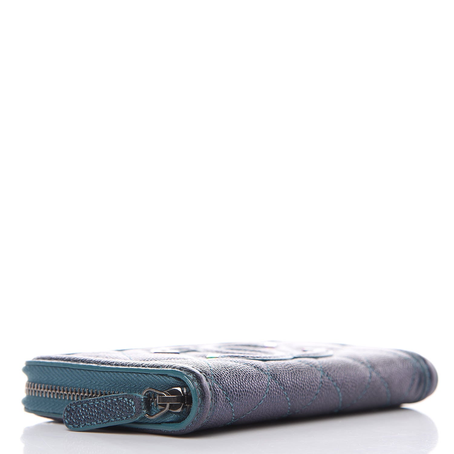 Chanel Iridescent Caviar Quilted Medium Filigree Zip Around Wallet Dark Turquoise 4 of 9