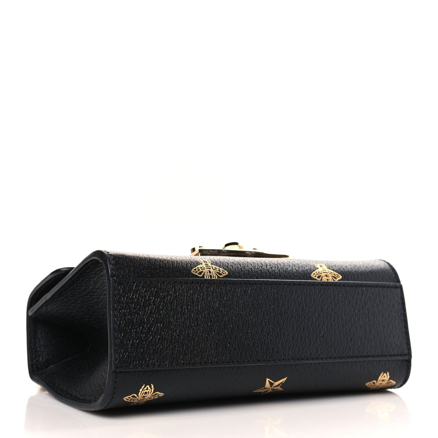 Grained Calfskin Bee Star Small Padlock Shoulder Bag Black