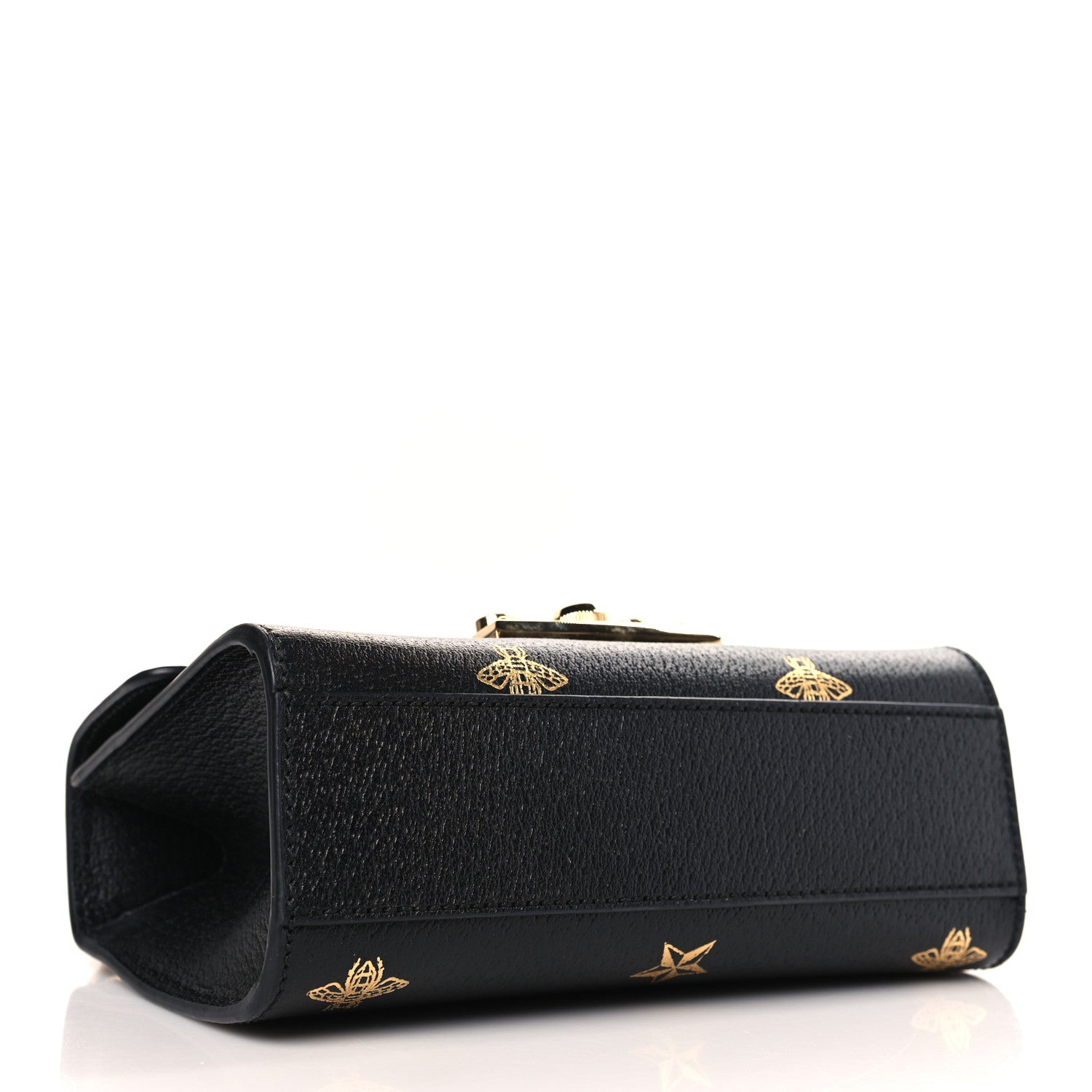 Gucci Grained Calfskin Bee Star Small Padlock Shoulder Bag Black 4 of 10
