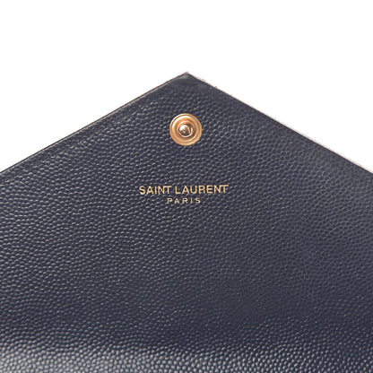 Saint Laurent Grain De Poudre Matelasse Chevron Monogram Flap Wallet Deep Marine 6 of 12