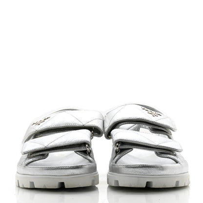 Prada Metallic Nappa Quilted Padded Slingback Sandals 37 Silver 2 of 10