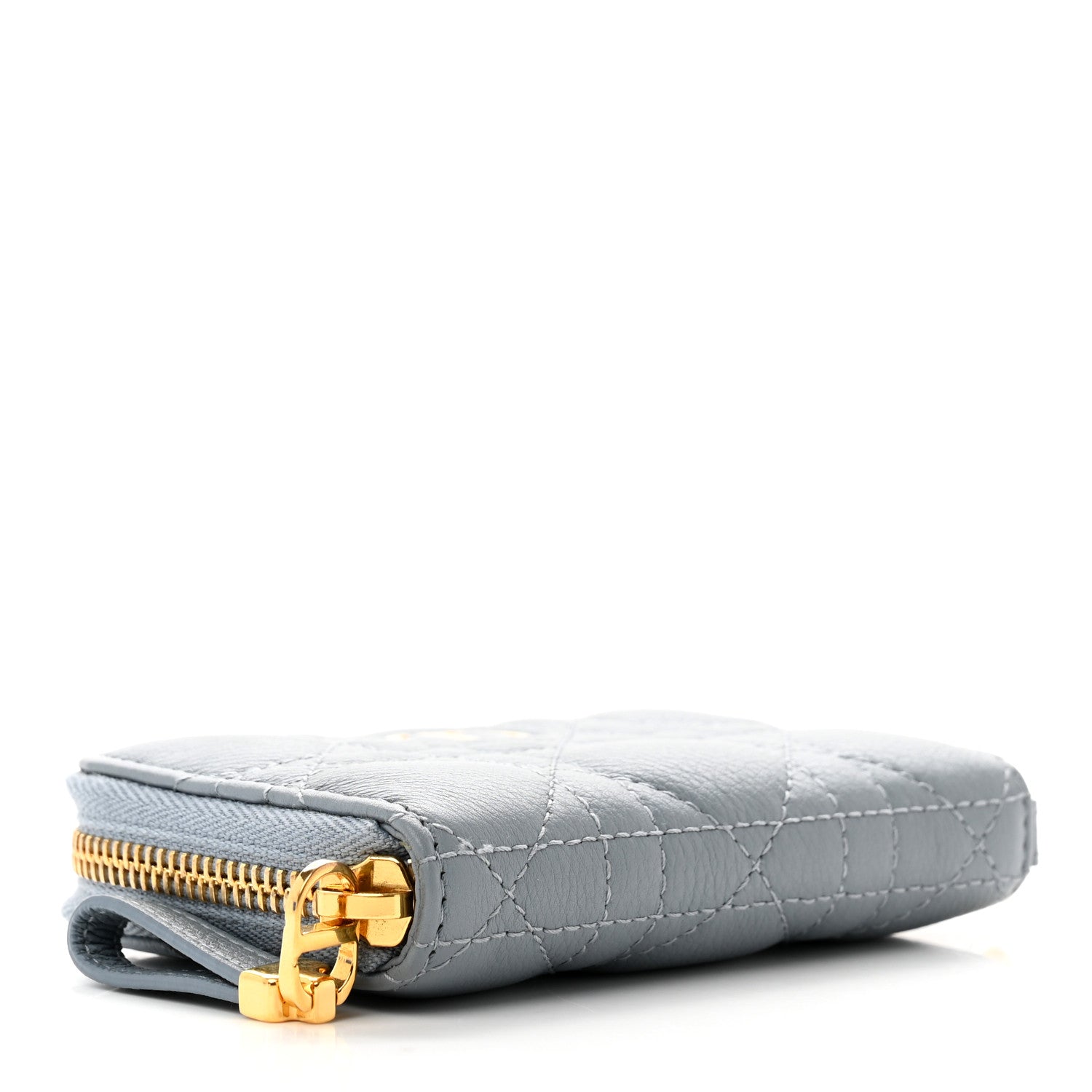 Christian Dior Grained Calfskin Supple Cannage Caro Compact Wallet Cloud Blue 4 of 7