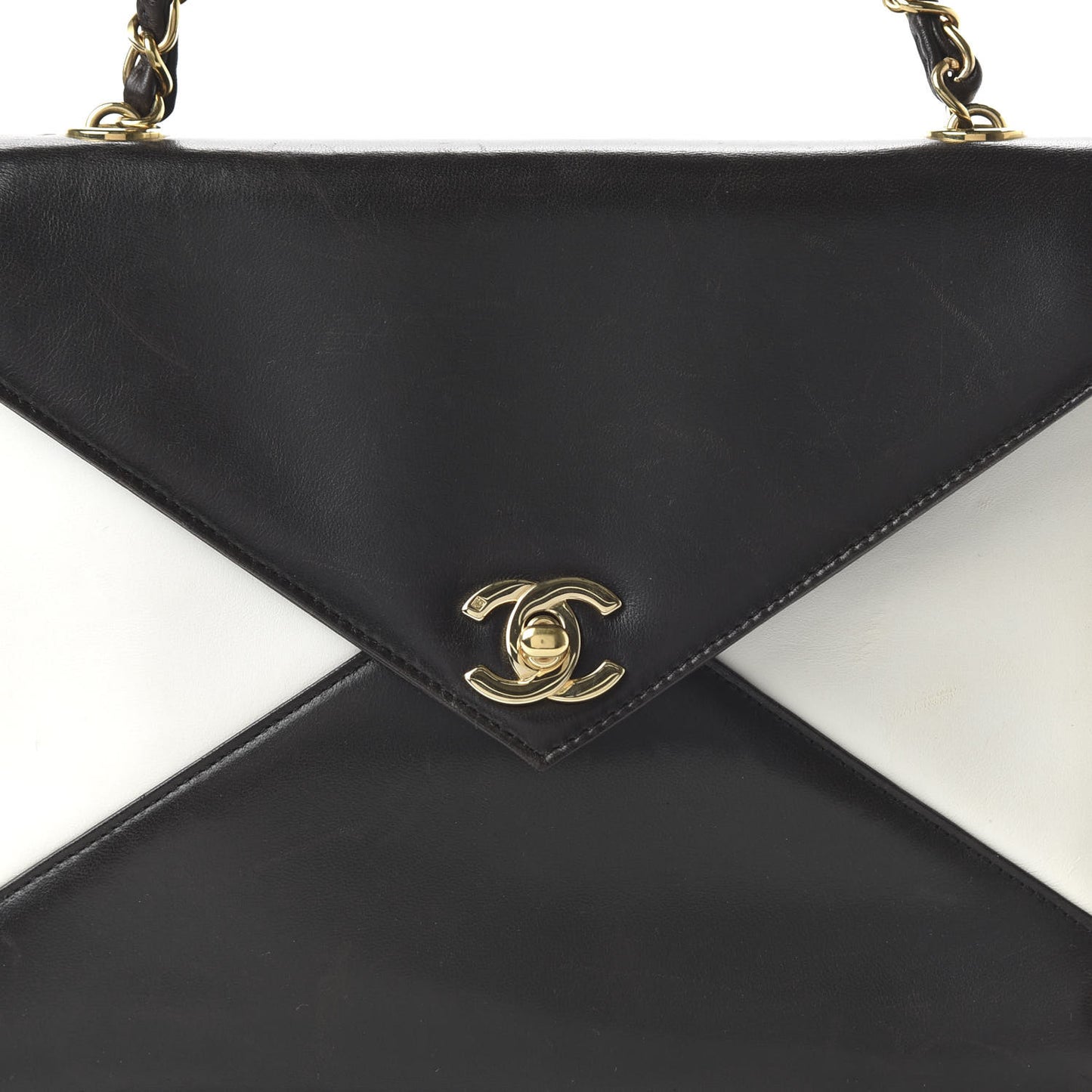 Lambskin Medium Envelope Single Flap Bag Black White