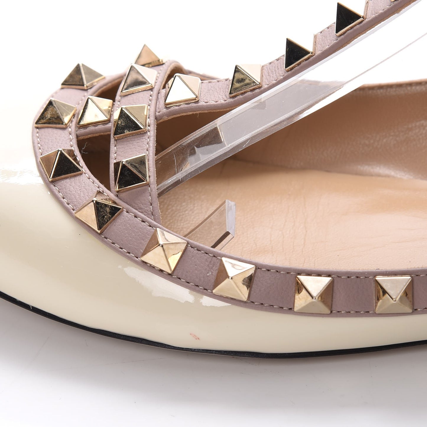 Patent Rockstud Cage Ballerina Flats 36 Light Ivory Poudre