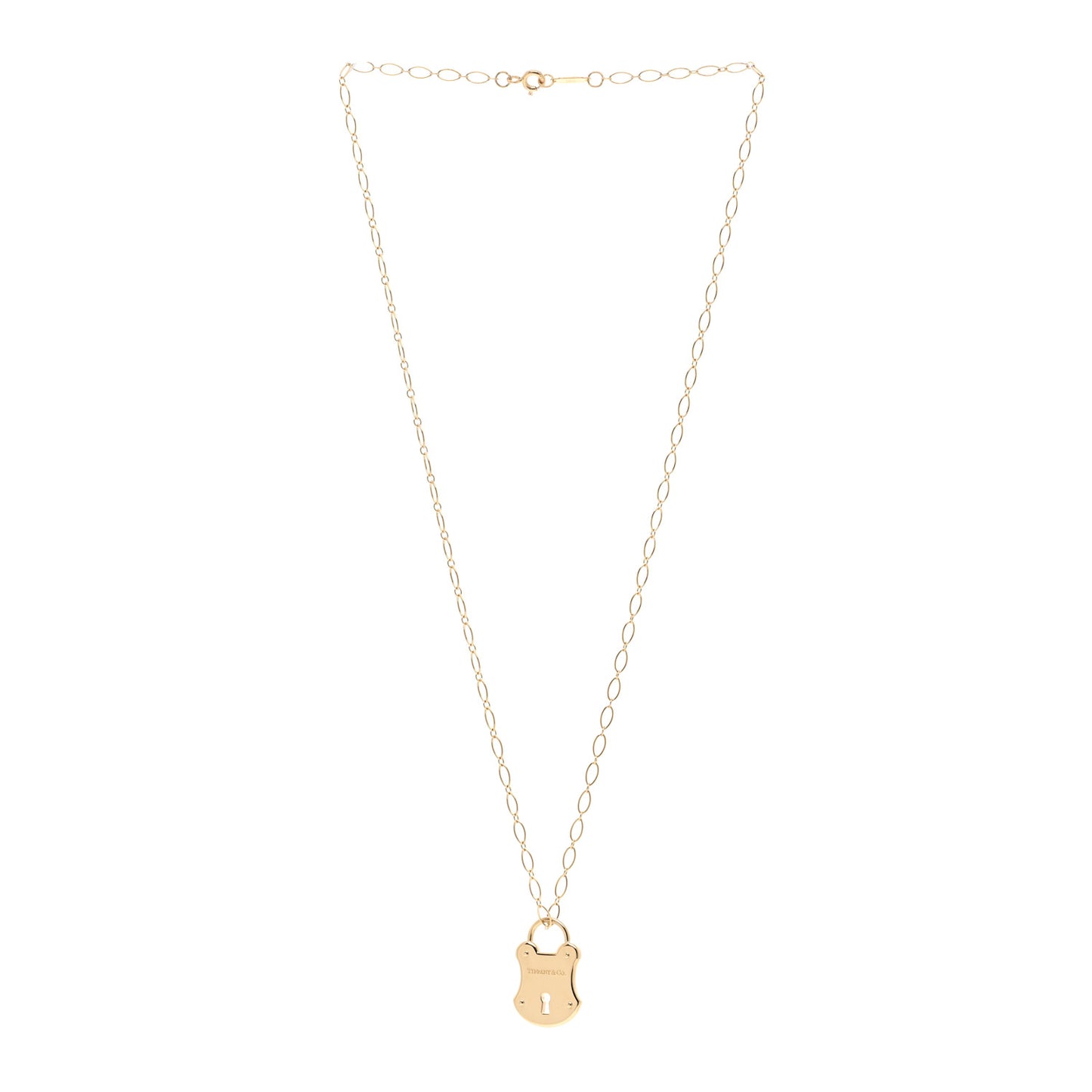 18K Yellow Gold Diamond Emblem Lock Pendant Necklace