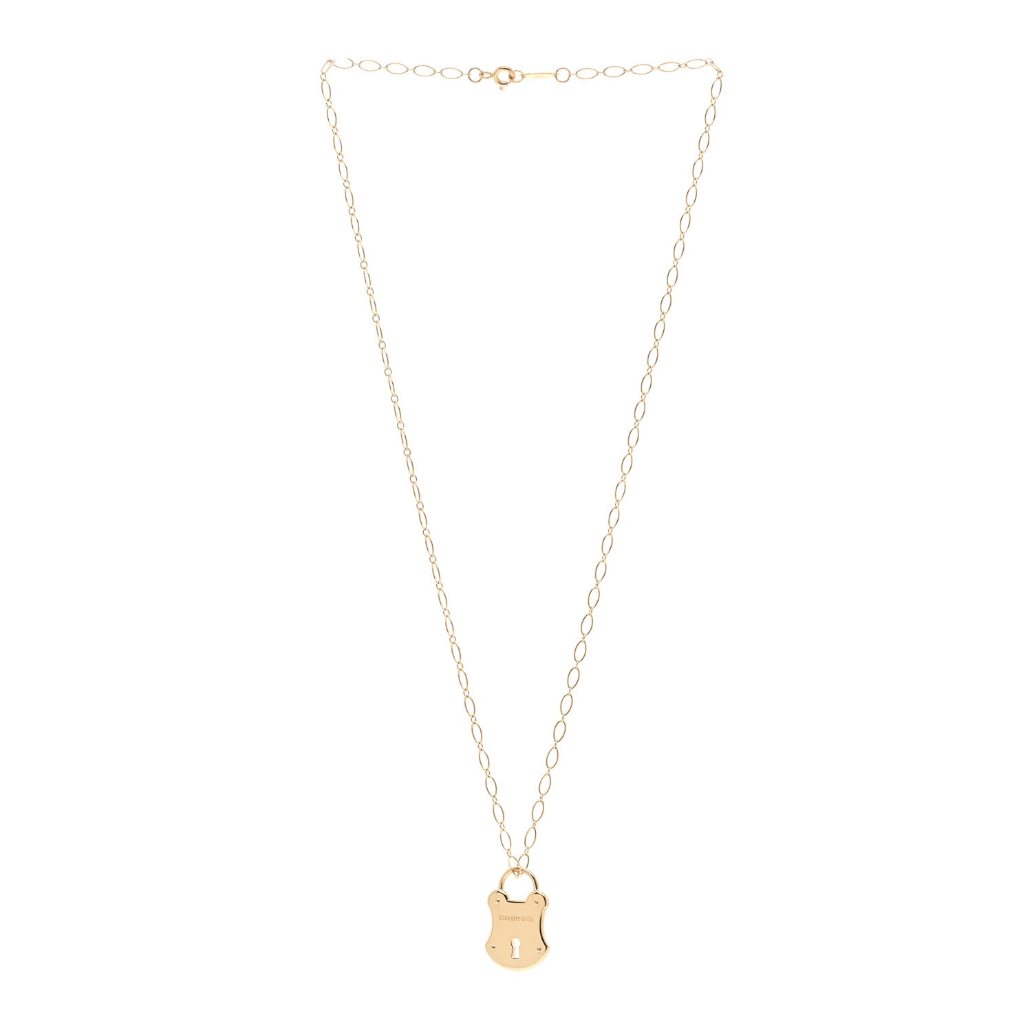 Tiffany 18K Yellow Gold Diamond Emblem Lock Pendant Necklace 3 of 5