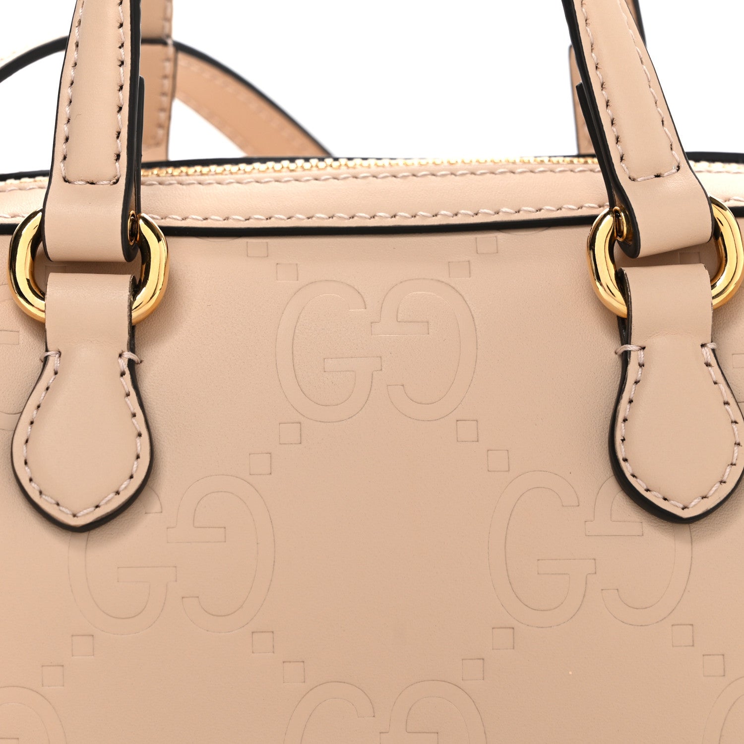 Gucci Gilbert Calfskin Jumbo GG Embossed Super Mini Top Handle Bowler Bag Beige 8 of 11