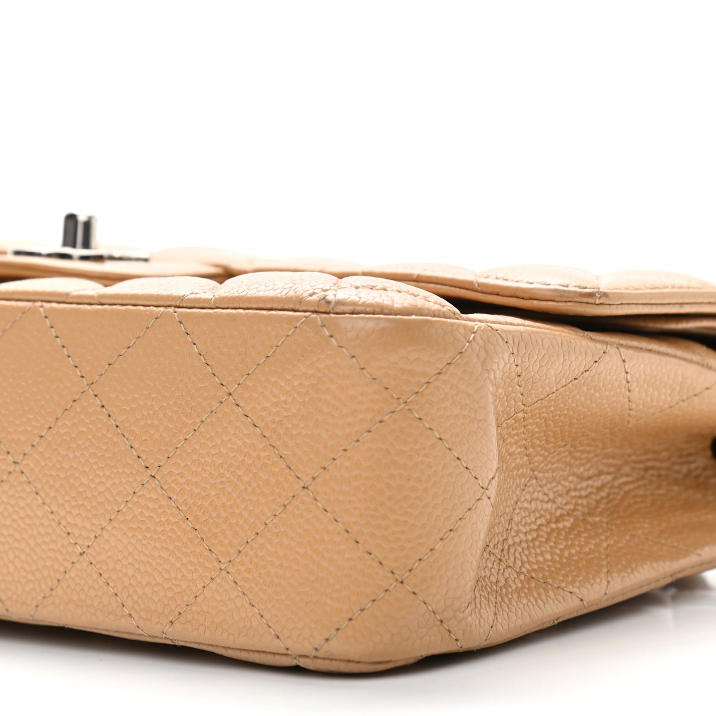 Caviar Quilted Medium Double Flap Beige