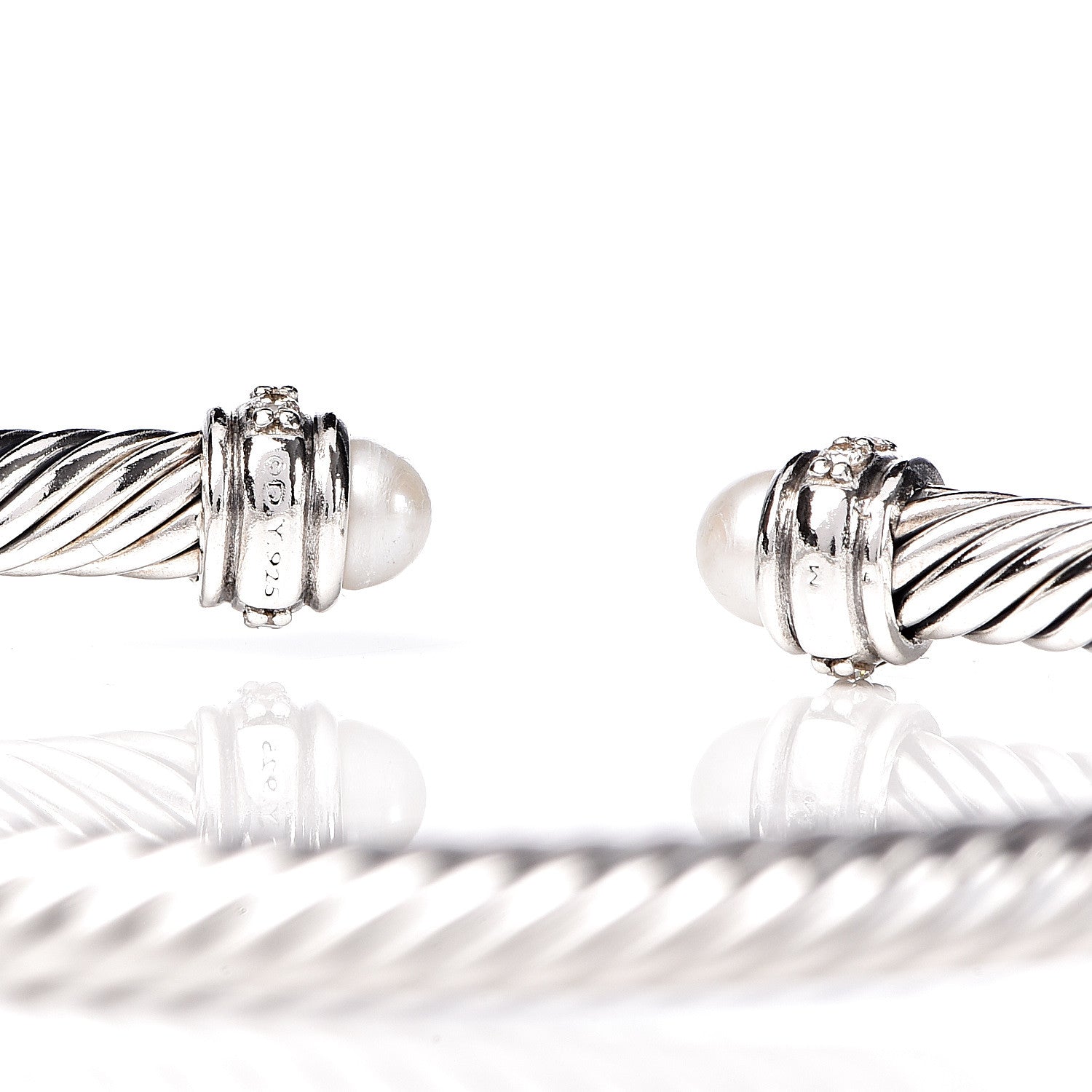 David Yurman Sterling Silver Pearl Diamond 4mm Cable Classics Bracelet 4 of 4