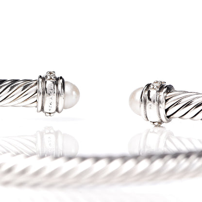 David Yurman Sterling Silver Pearl Diamond 4mm Cable Classics Bracelet 4 of 4