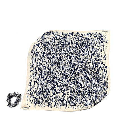 Chanel Silk CC Scrunchie and Scarf Hair Tie Set White Blue 4 of 5