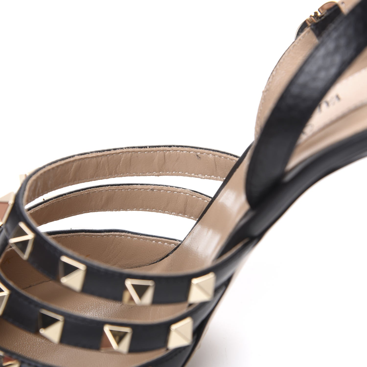 Valentino Garavani Pebbled Calfskin Rockstud Cage Slingback Pumps 36 Black 10 of 13