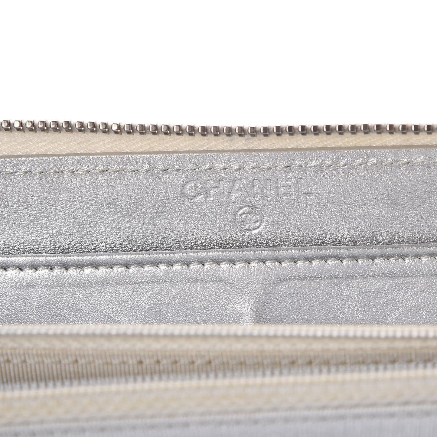 Metallic Lambskin Quilted Large Gusset Zip Around Wallet Silver
